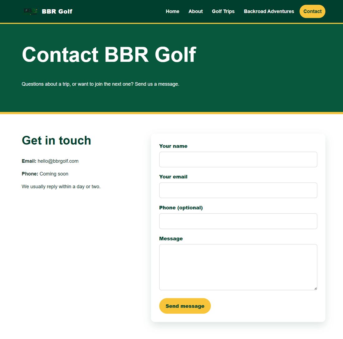 The Contact page, form included