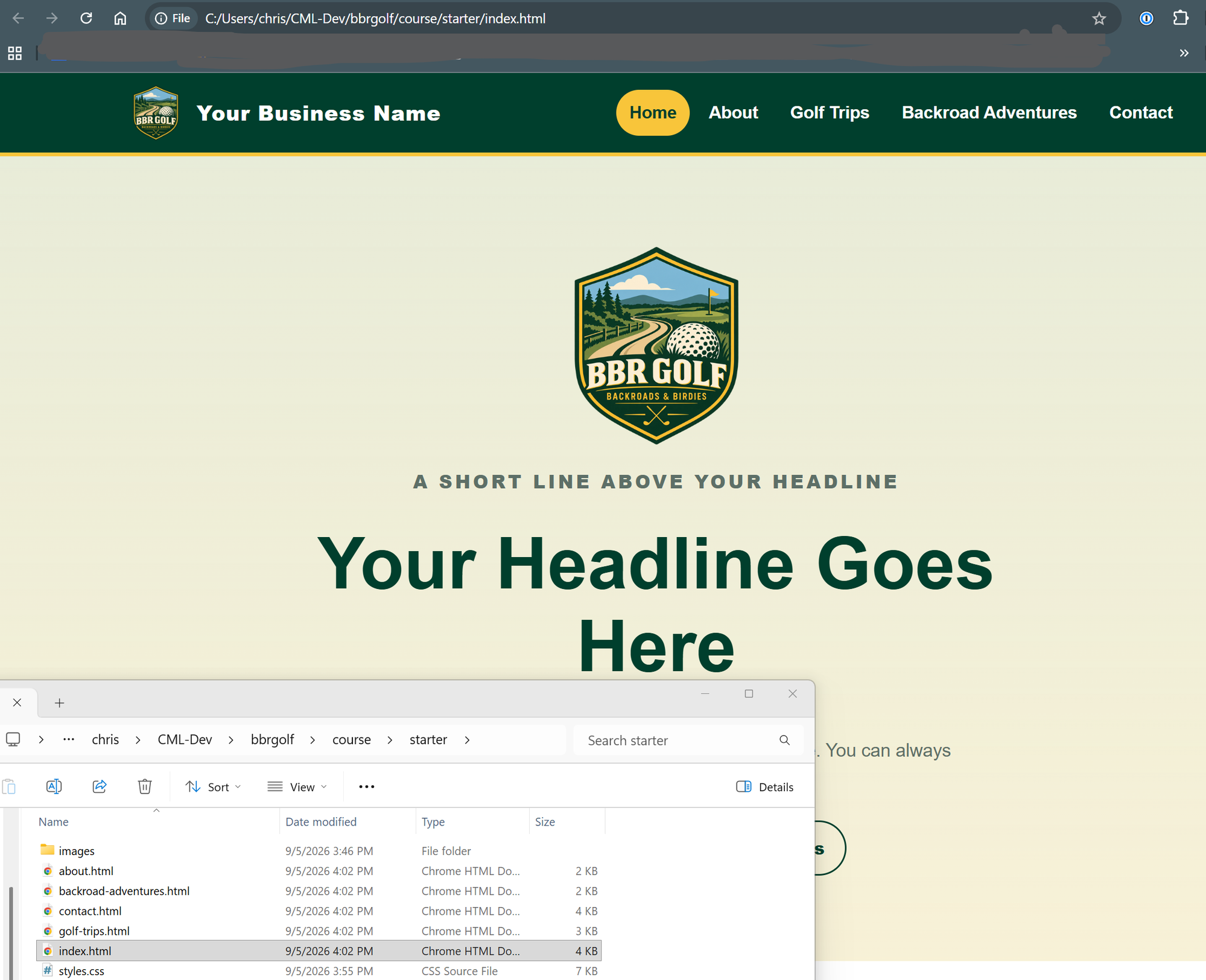 Double-click index.html: the folder becomes a website